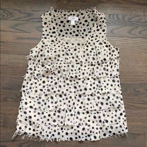 Ruffle front polka dot sleeveless top